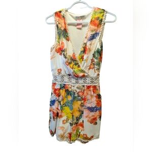 Floral Sleeveless V-Neck Crochet Waist Shorts Romper